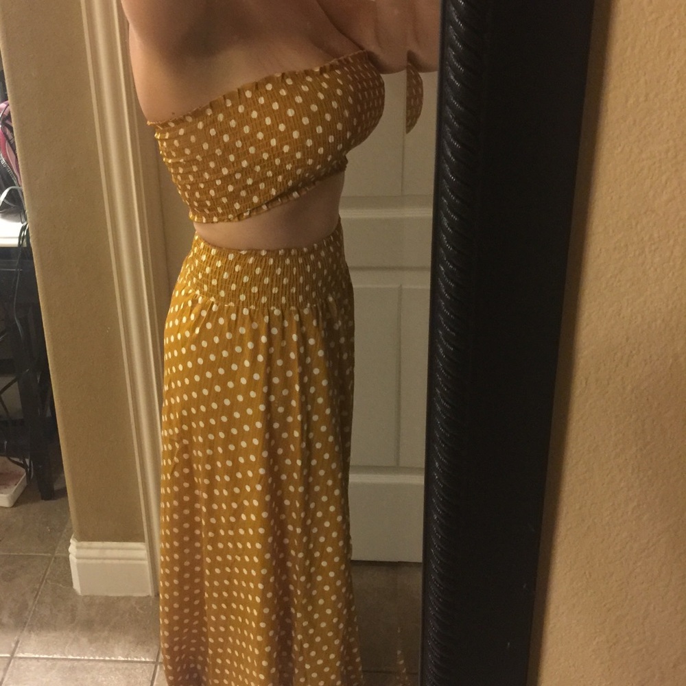 2 piece set, maxi skirt and smocked tube crop top